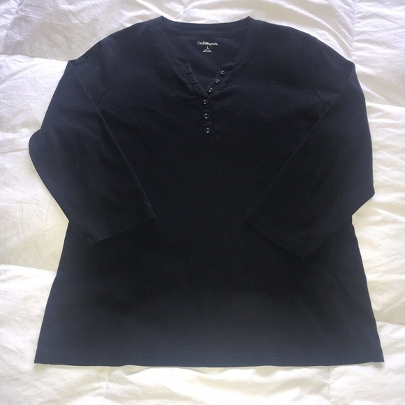 Croft & Barrow Ladies Henley SzL Black 3/4 Sleeves 100% Cotton Pre-Owned - Picture 9 of 12